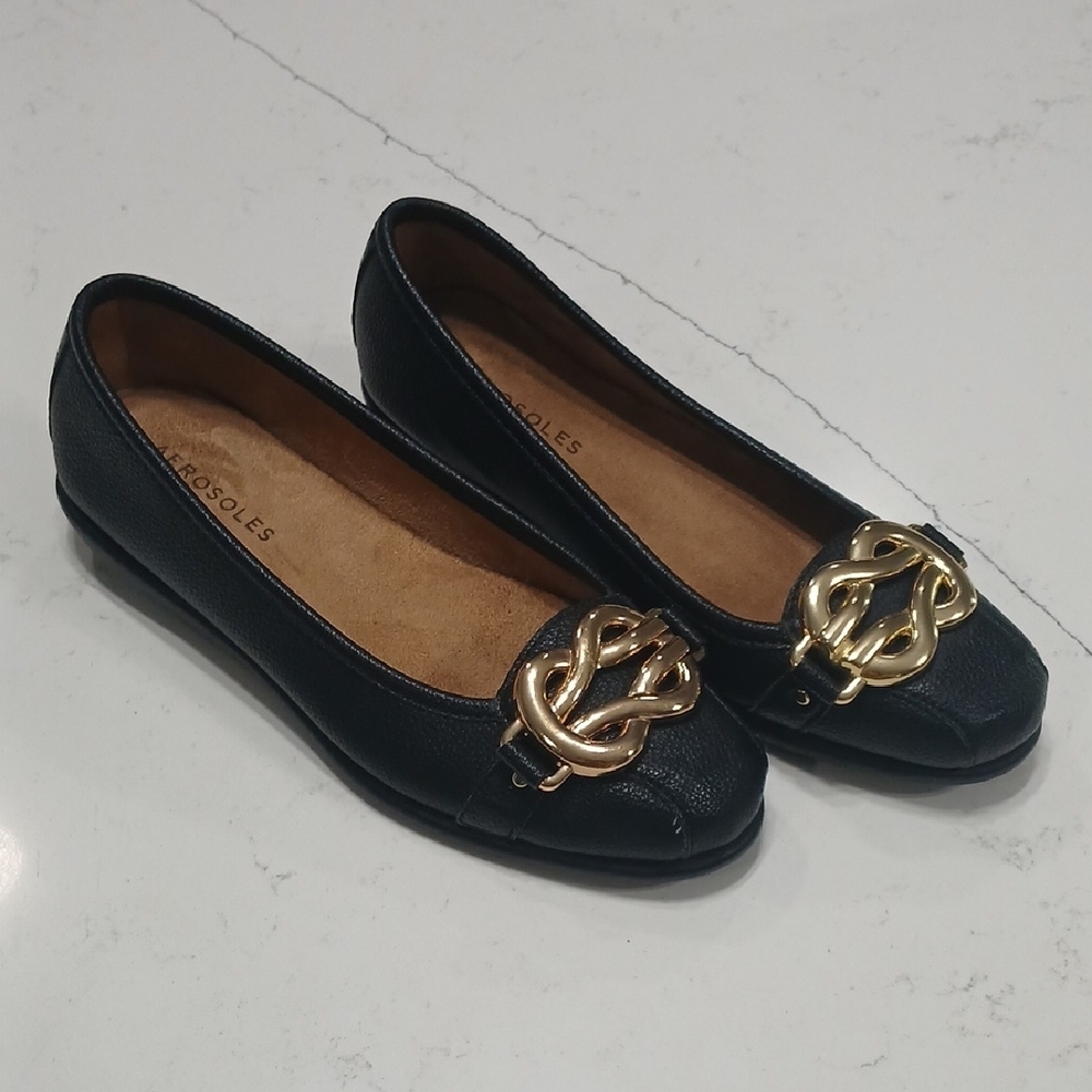 Aerosoles Black Loafers with Gold Accent , New Without Tags Or Box